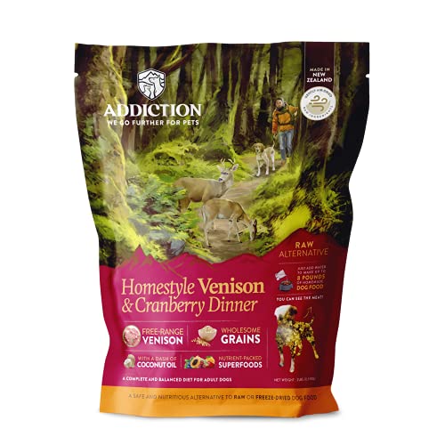 Addiction Homestyle Venison & Cranberry Dinner Raw Alternative Dog Food - Made in New Zealand -...