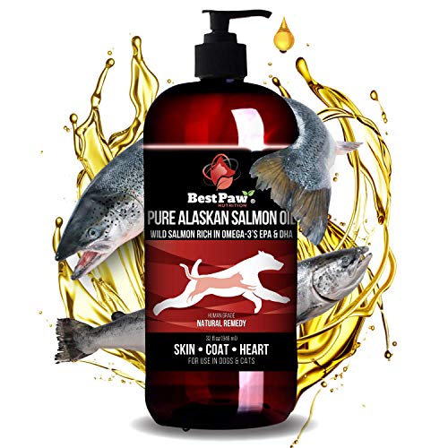 Pure Wild Alaskan Salmon Oil for Dogs & Cats Skin and Coat - Fish Oil Liquid with Pump - Supports...