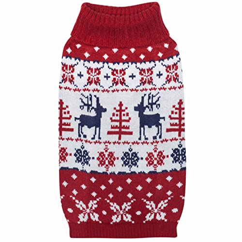 Blueberry Pet Ugly Christmas Reindeer Dog Sweater Turtleneck Holiday Family Matching Clothes for...