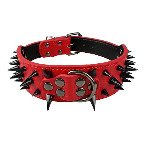 Berry Pet Sharp Spiked Studded Dog Collar - Stylish Leather Dog Collars - 2 Inch in Width Fit for...