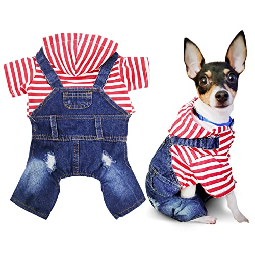 SILD Pet Denim Jumpsuit Dog Jeans Hoodies Cool Blue Coat Medium Small Dogs Classic Jacket Puppy Blue...