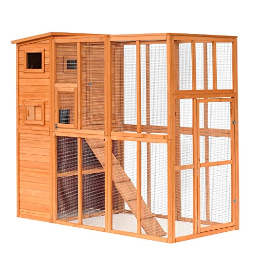 PawHut Large Cat House Outdoor Catio Kitty Enclosure with Door 4 Platforms Ramp and Asphalt Roof,...