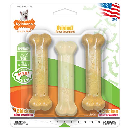 Nylabone FlexiChew Moderate Dog Toys Triple Pack Chicken & Original Small/Regular (3 Count)
