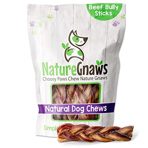 Nature Gnaws Braided Bully Sticks for Dogs - Premium Natural Beef Dental Bones - Long Lasting Dog...