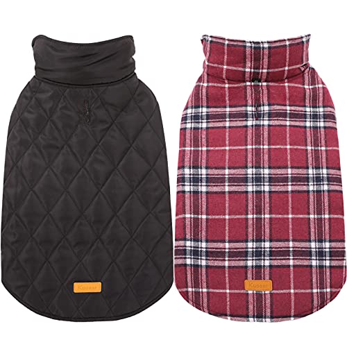 Kuoser Warm Dog Coat, Reversible Dog Jacket Waterproof Dog Winter Coat British Style Plaid Dog...