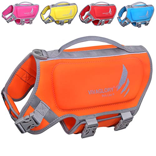 VIVAGLORY Puppy Dog Life Jacket, Skin-Friendly Neoprene, with Superior Buoyancy and Rescue Handle,...
