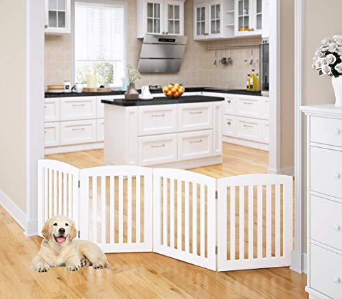 PAWLAND Wooden Freestanding Foldable Pet Gate for Dogs, 24 inch 4 Panels Step Over Fence, Dog Gate...