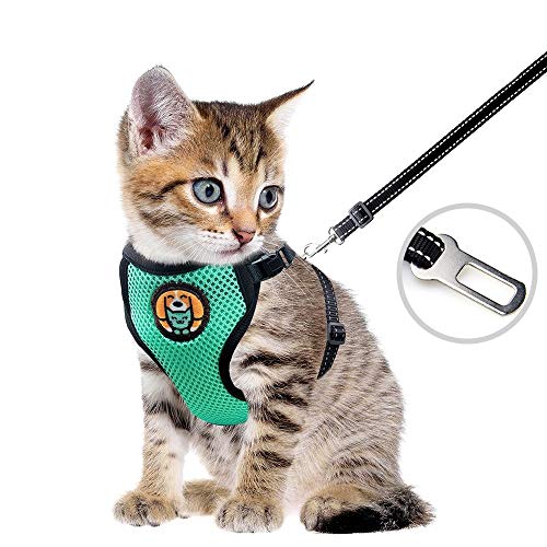 AWOOF Reflective Kitten Harness and Leash Escape Proof with Car Seat Belt, Adjustable Cat Puppy...