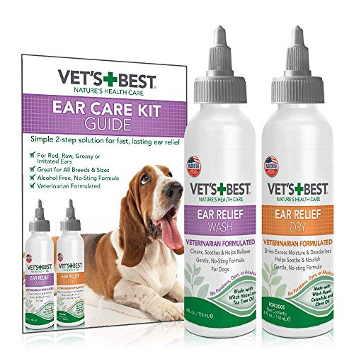 Vet's Best Dog Ear Cleaner Kit | Multi-Symptom Ear Relief | Wash & Dry Treatment | Alcohol-Free 4 Fl...