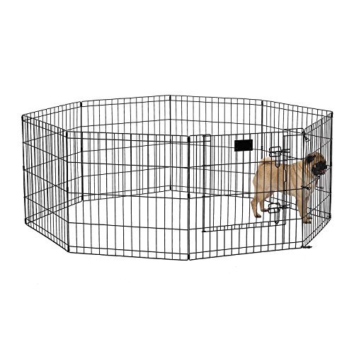 MidWest Foldable Metal Dog Exercise Pen / Pet Playpen, Black w/ door, 24'W x 24'H, 1-Year...