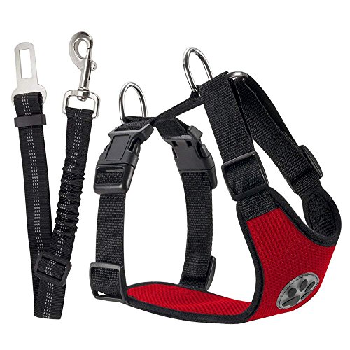 SlowTon Dog Car Harness Seatbelt Set, Dog Vest Harness Adjustable Mesh Breathable & Vehicle Safety...