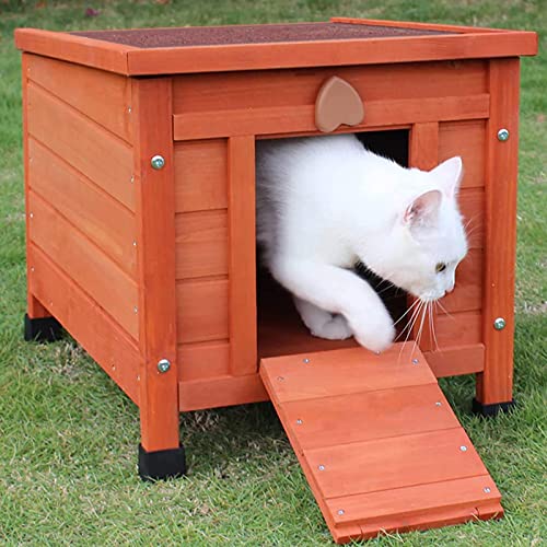 Feral Cat Condo for Outdoor Cats Insulated, Wooden Bunny House Outdoor Autumn Blonde