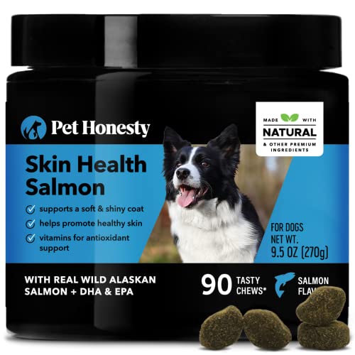 Pet Honesty Salmon SkinHealth for Dogs - Omega 3 Fish Oil, All-Natural Wild Alaskan Salmon Chews for...
