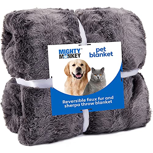 MIGHTY MONKEY Pet Blanket, Soft Reversible Sherpa Cat and Dog Blanket, Machine Washable, Plush,...
