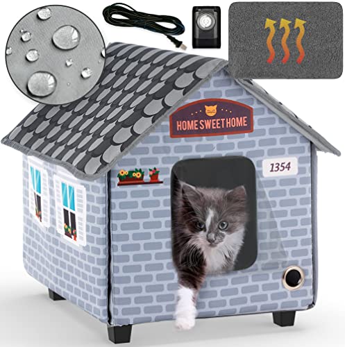 PETYELLA Heated cat Houses for Outdoor Cats in Winter - Heated Outdoor cat House Weatherproof -...