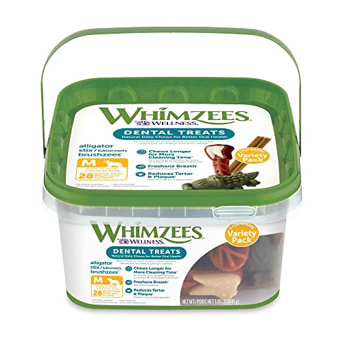 WHIMZEES Natural Grain Free Daily Long Lasting Dog Dental Treats, Variety Box, Medium, Dental Chews...