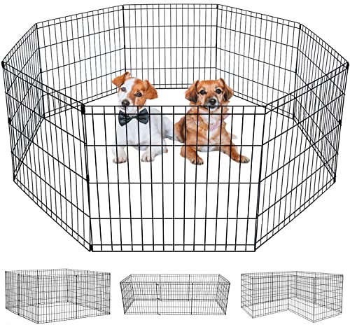 Foldable Metal Dog Playpen Pet Puppy Playpen Dog Pen Indoor Outdoor 8 Panel 24 Inch Dog Fence...