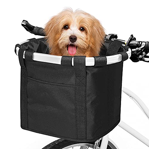 ANZOME Bike Basket, Folding Small Pet Cat Dog Carrier Front Removable Bicycle Handlebar Basket Quick...