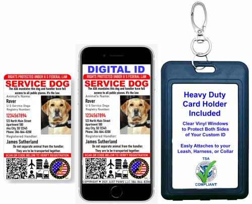 Just 4 Paws Custom Service Dog ID Card with QR Code & Security Seal and Optional Holograph |...