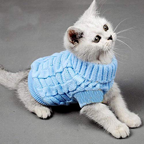 Turtleneck Pet Cats Sweater Aran Pullover Knitted Doggie Kitty Clothes Solid Colors for Kitten...