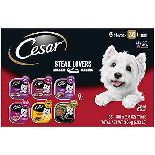 CESAR Soft Wet Dog Food Classic Loaf in Sauce Steak Lovers Variety Pack with Real Meat, (36) 3.5 oz....