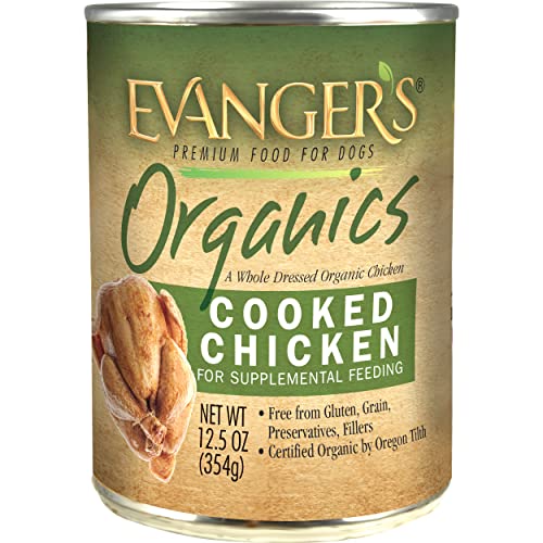 Evanger's Grain Free Organic 100-Percent Cooked Chicken For Dogs, 12.8 Ounce Can, Pack Of 12