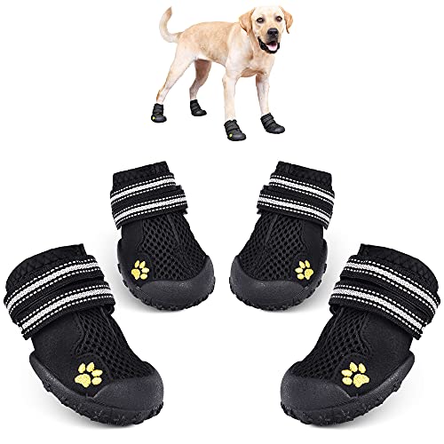Zunea Small Dog Shoes for Hot Pavement Summer Breathable Mesh Boots Adjustable Non Slip Zipper Pet Dogs Booties White PU Paw Protector 