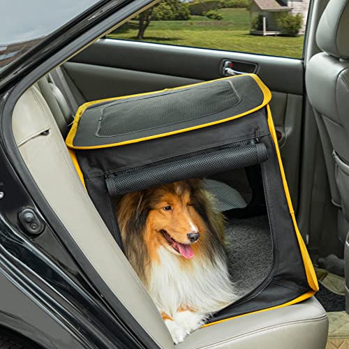 A 4 Pet Pop Up Dog Crate for Car, Folding Pet Car Travel Crates Carrier,27'X 19'X 19' Soft Dog...