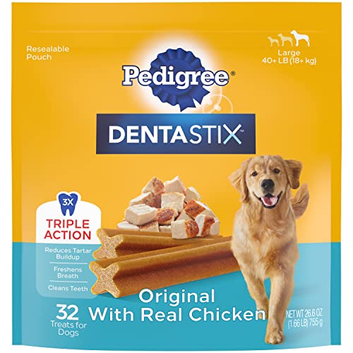 PEDIGREE DENTASTIX Large Dog Dental Treats Original Flavor Dental Bones, 1.72 lb. Pack (32 Treats)