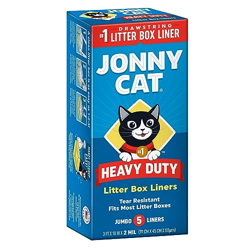 JONNY CAT Litter Box Liners: Heavy Duty - Tear & Leak Resistant - Drawstring Close - Jumbo, 5 Count