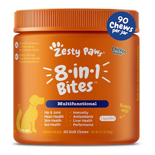 Zesty Paws Multivitamin Treats for Dogs - Glucosamine Chondroitin for Joint Support + Digestive...