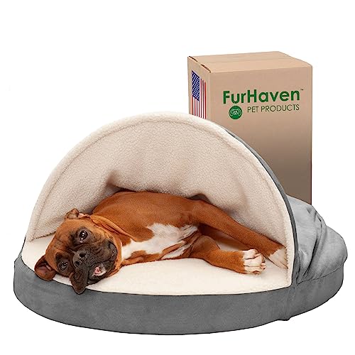 Furhaven 35' Round Memory Foam Dog Bed for Large/Medium Dogs w/ Removable Washable Cover, For Dogs...