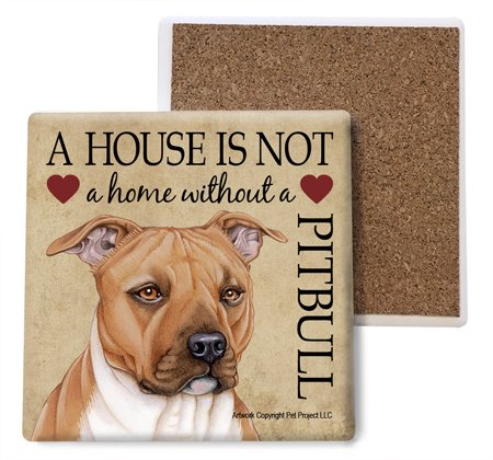 SJT ENTERPRISES, INC. Pitbull (Tan Color) Absorbent Stone Coasters - Cork-Backed Coasters for Drinks...