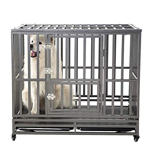 SMONTER 42' Heavy Duty Strong Metal Dog Cage Pet Kennel Crate Playpen Wheels,I Shape, Silver … …