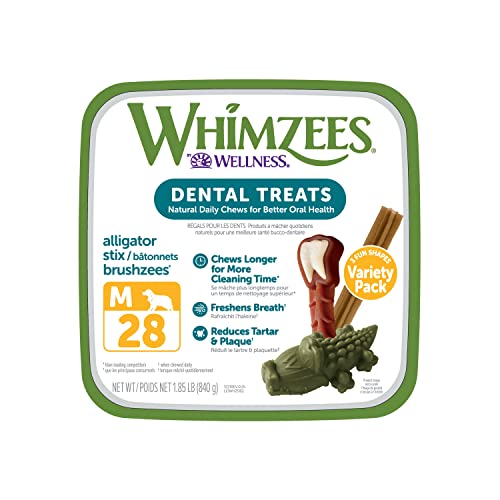 WHIMZEES by Wellness Variety Box: All Natural Dental Chews for Dogs (Medium), 28 Count - Dog Treats,...