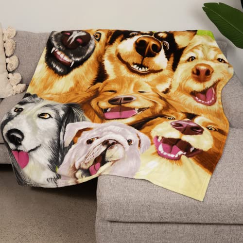 Dawhud Direct Cartoon Selfie Dog Fleece Blanket for Bed, 50' x 60' Puppy Fleece Throw Blanket for...