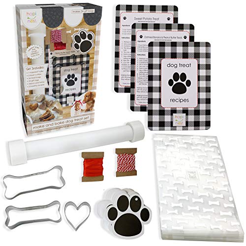 Hapinest Make Your Own Homemade Dog Treats Kit - Dog Bone Cookie Cutters, 24 Gift Bags and Tags, Dog...