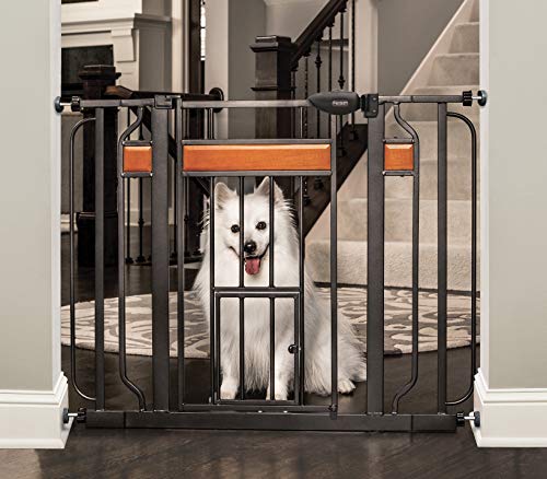 Carlson Home Design Extra Wide Walk Thru Pet Gate with Small Pet Door, Includes Décor Hardwood,...