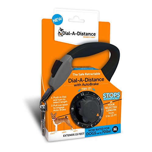 Dial A-Distance Retractable Dog Leash, Adjustable 0 to 15 Feet, Auto Brake and One Button Lock