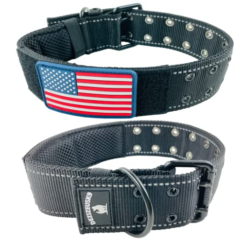 2' Personalized Tactical Dog Collar - Wide Thick Military Style with Strong Belt Buckle Closure -...