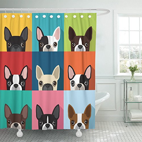TOMPOP Shower Curtain Brown Fun Terrier Pattern Full Color Flat Human Waterproof Polyester Fabric 72...