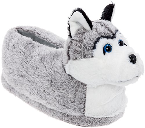 Silver Lilly Siberian Husky Dog Slippers - Animal Slippers Novelty House Shoe (Grey / White / Black,...