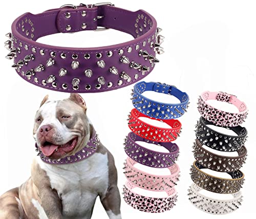 Hoot PU Leather Adjustable Spiked Studded Dog Collar 2' Wide 31 Spikes 52 Studs (S(Neck 17'-20'),...