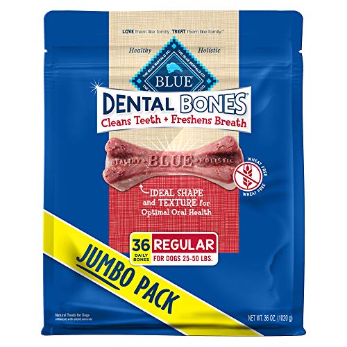 Blue Buffalo Dental Bones Regular Natural Dental Chew Dog Treats, (25-50 lbs) 36-oz Bag Jumbo Pack