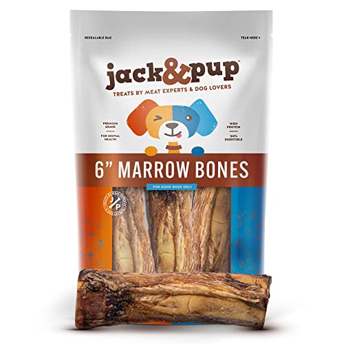 Jack&Pup Dog Bones for Aggressive Chewers (3 Pack) Premium Grade Roasted Marrow Bones for Dogs – 6...