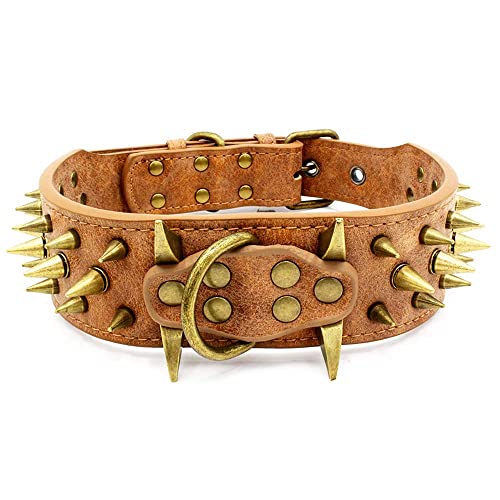 The Mighty Large Spiked Studded Dog Collar - Protect Your Dog's Neck from Bites, Durable & Stylish,...