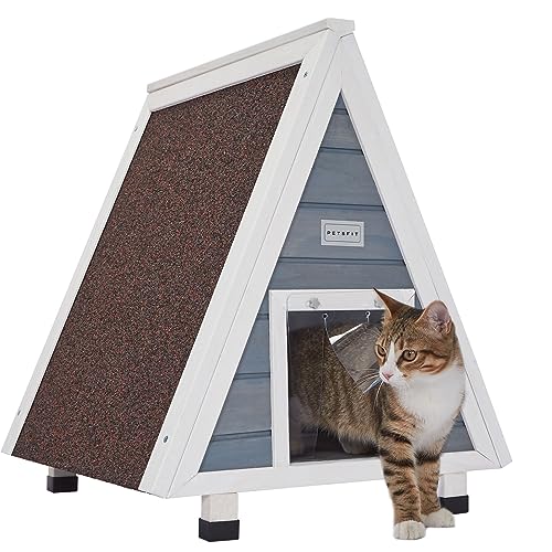Petsfit Cat House for Outdoor Indoor Cats Weatherproof, Outside Feral Cat Shelter with Escape Door
