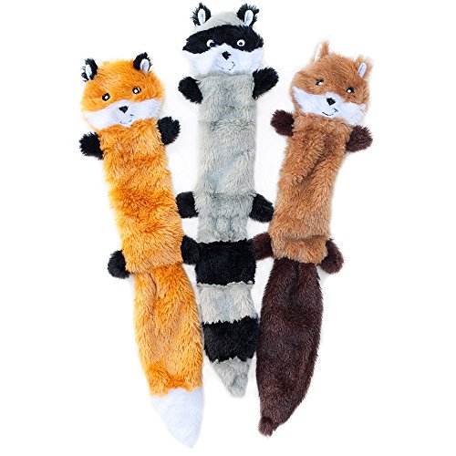 ZippyPaws - Skinny Peltz No Stuffing Squeaky Plush Dog and Puppy Toy - Fox, Raccoon, and Squirrel -...