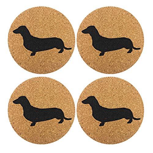 Dachshund Weiner Dog Gift Cork 4 Pack Drink Coasters Set - Basic Design Wiener Dog Decor - Perfect...