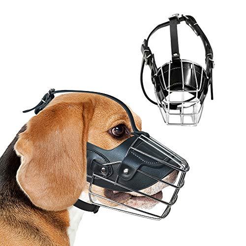 GGR Basket Dog Muzzle Breathable Pitbull Metal Mask Mouth Cover Adjustable Leather Straps Pit Bull...